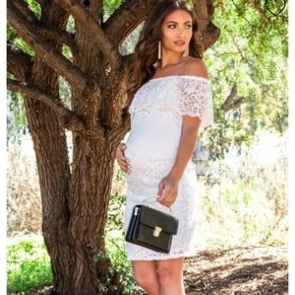 Pinkblush Lace Off Shoulder fitted Maternity Dress
